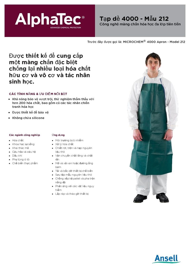 Tạp dề chống hóa chất Microchem 4000 Model 212 và những điều cần biết