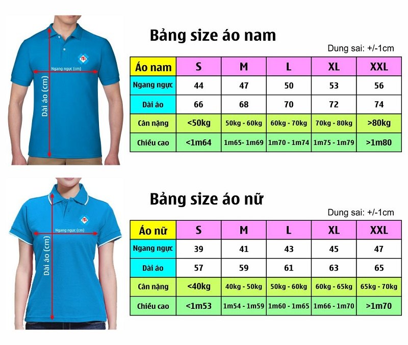 Bảng size đồng phục công ty nội thất chuẩn