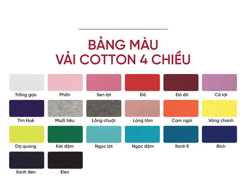 Bảng màu may đồng phục công ty chất liệu vải cotton