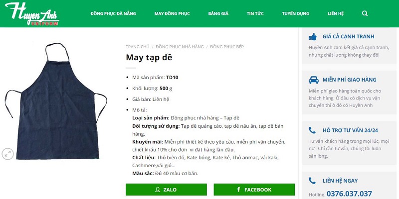 May đồng phục tạp dề Đà Nẵng đẹp tại Huyền Anh Uniform