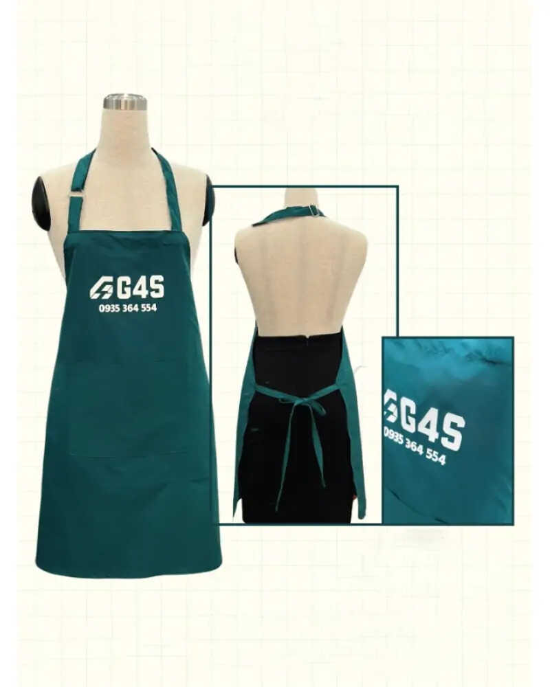 Tạp dề màu xanh cổ vịt phối túi được may từ vải cao cấp