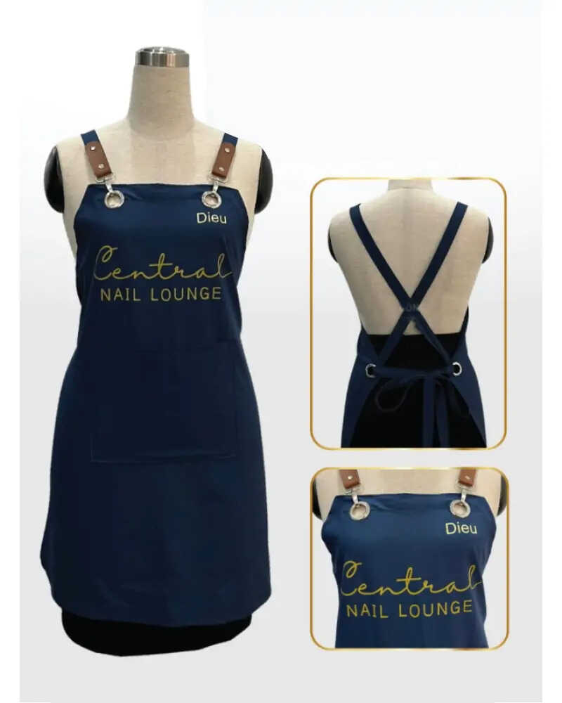 Đồng phục tạp dề xanh dương cho tiệm nails hiện đại