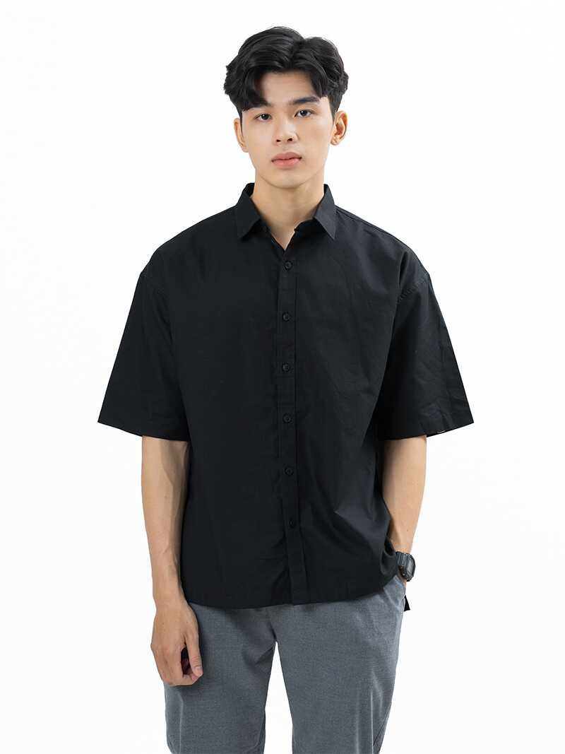 Mẫu áo sơ mi đồng phục công ty đẹp tay ngắn dáng basic