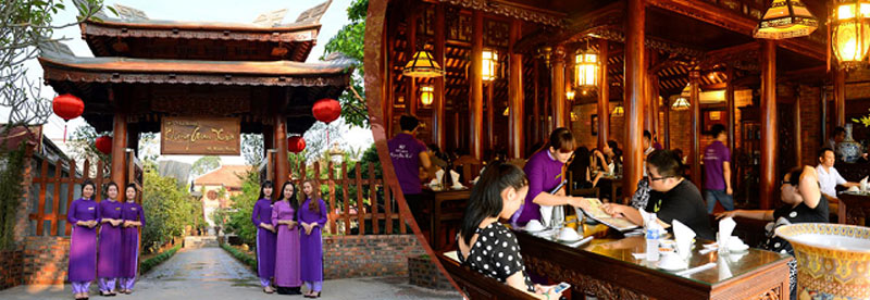 Tông màu chủ đạo trong đồng phục nhà hàng Huế Xưa