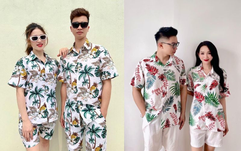 Tropical mát mắt - Áo họa tiết lá, màu pastel xanh/vàng