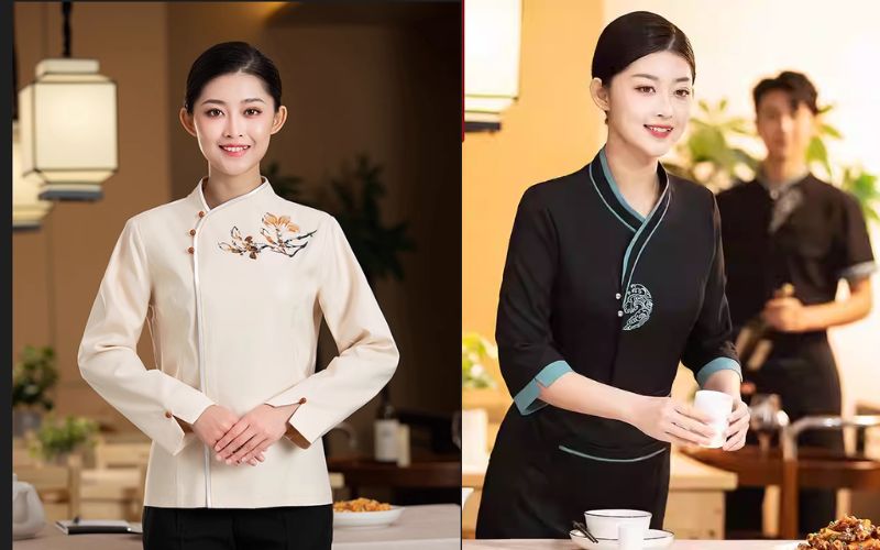 Áo dài tay phối vạt chéo