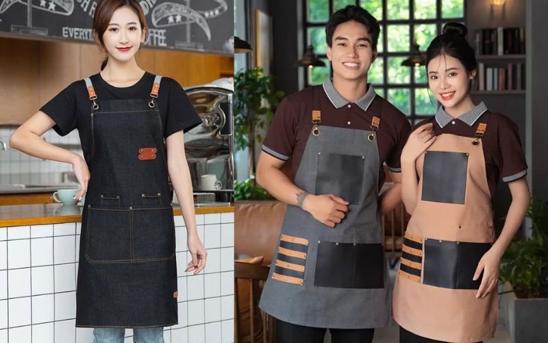 Tạp dề dài kaki phối dây da - chỉn chu, sang trọng