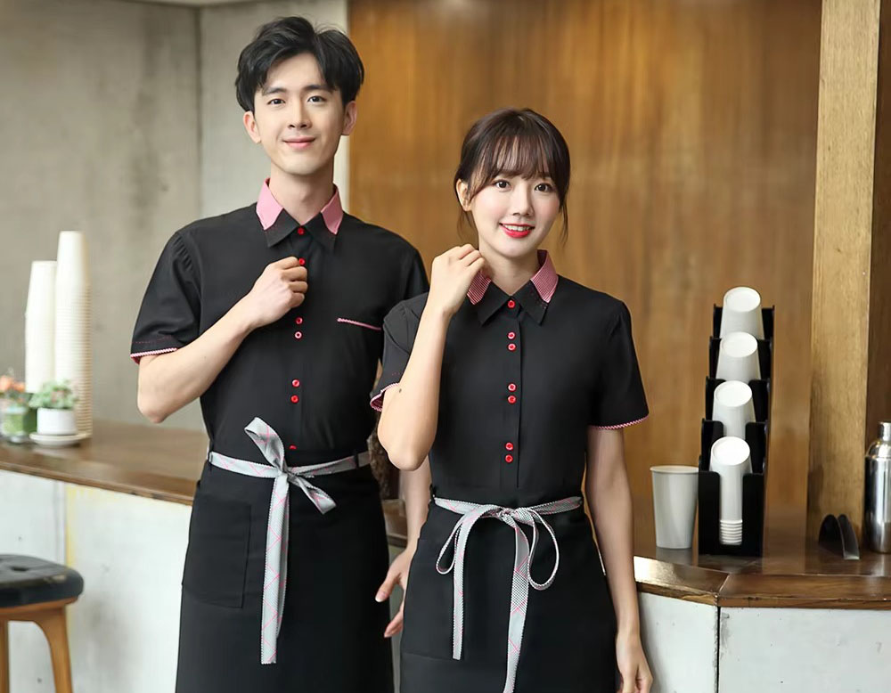 Mẫu áo sơ mi ngắn tay đồng phục nhân viên phục vụ chất vải bền đẹp, dễ vệ sinh