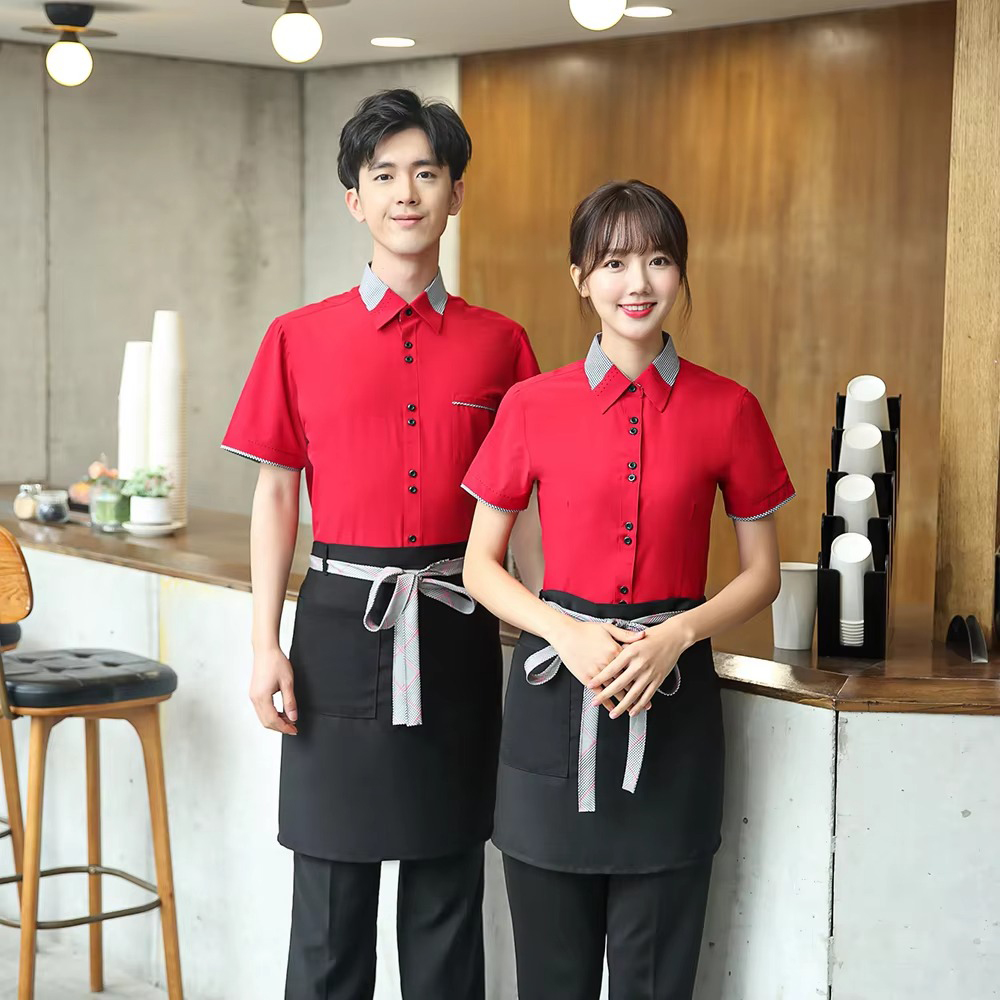 Mẫu sơ mi ngắn tay đồng phục nhân viên phục vụ