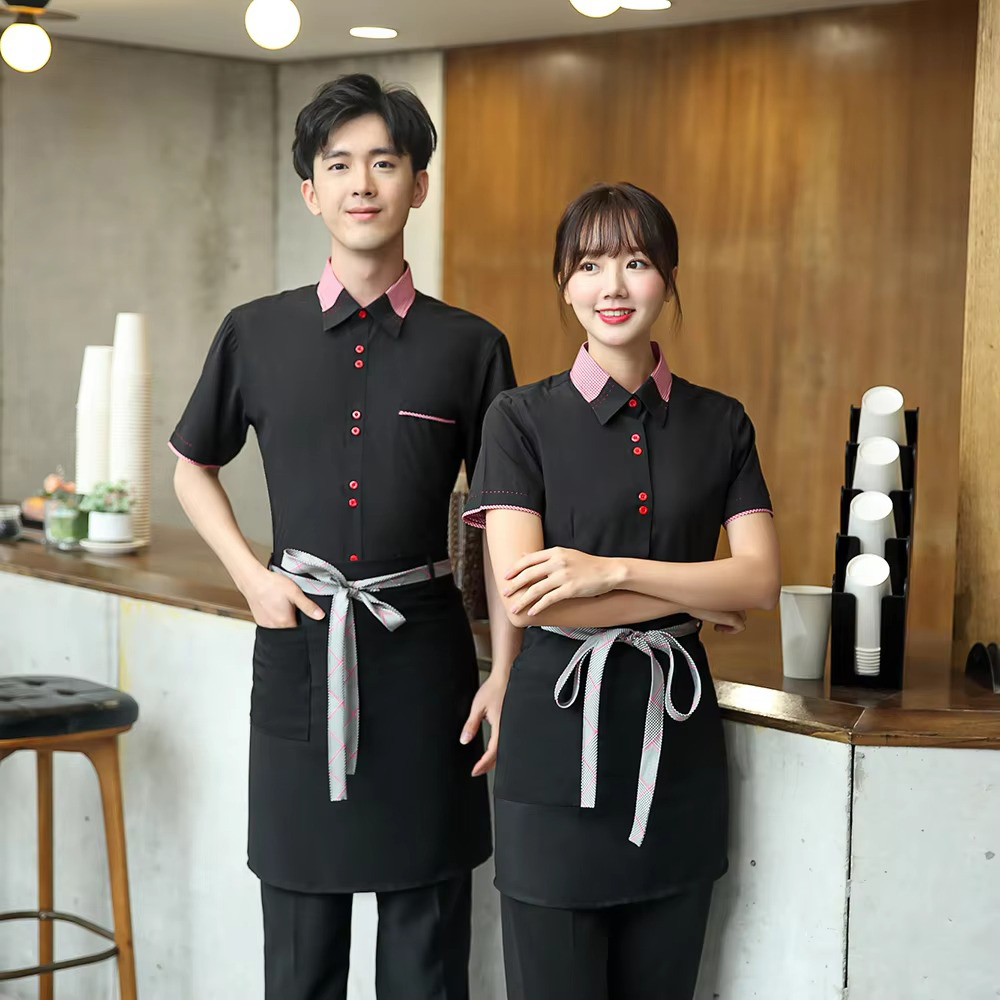 Mẫu áo sơ mi ngắn tay đồng phục nhân viên phục vụ hiện đại