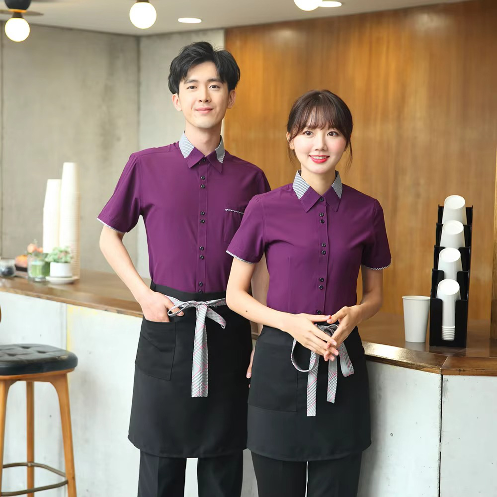 Mẫu áo sơ mi ngắn tay đồng phục nhân viên phục vụ thoáng mát