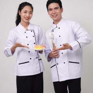 Đồng phục áo bếp màu trắng hai hàng khuy phổ biến