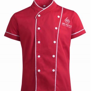 Áo bếp màu đỏ may sẵn