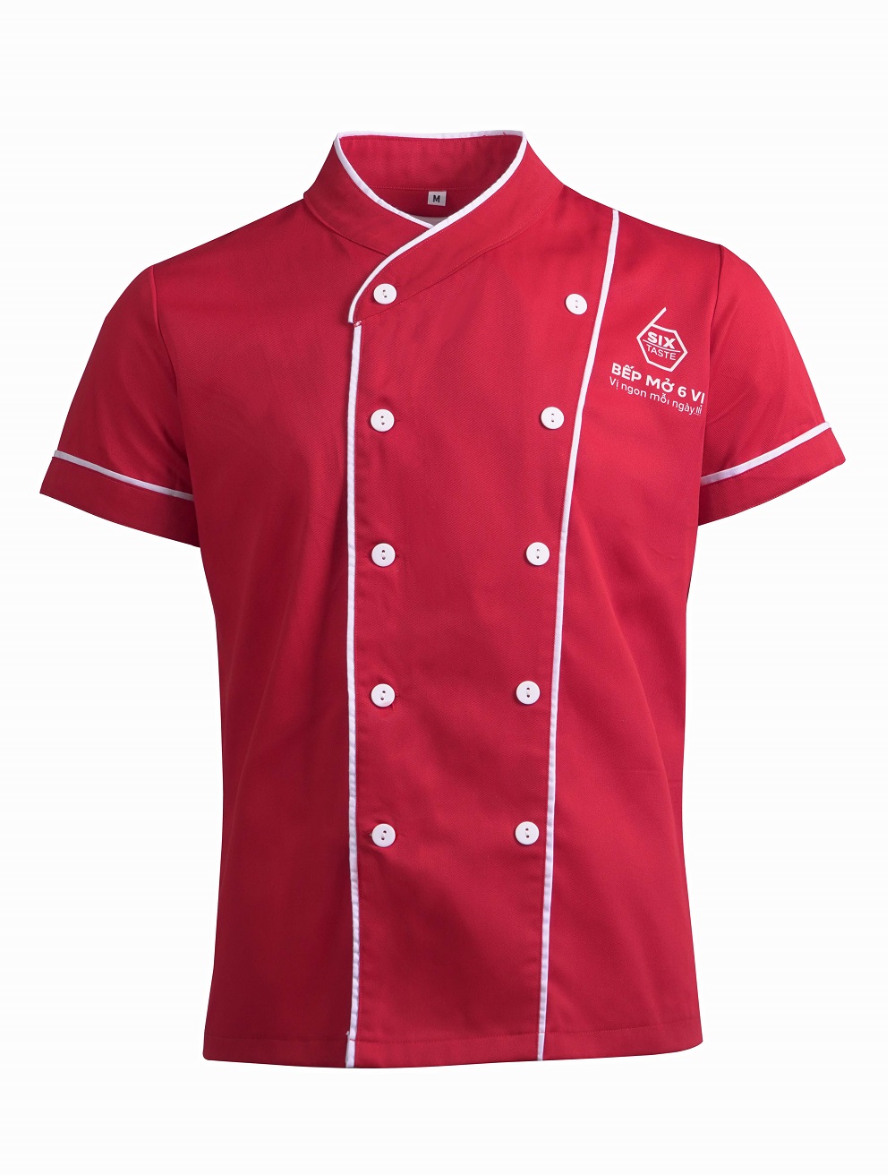 Áo bếp màu đỏ may sẵn