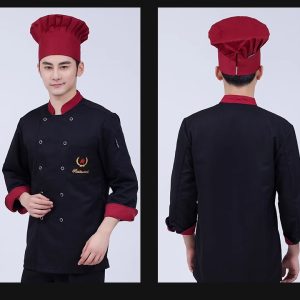 Áo bếp đen mũ đỏ