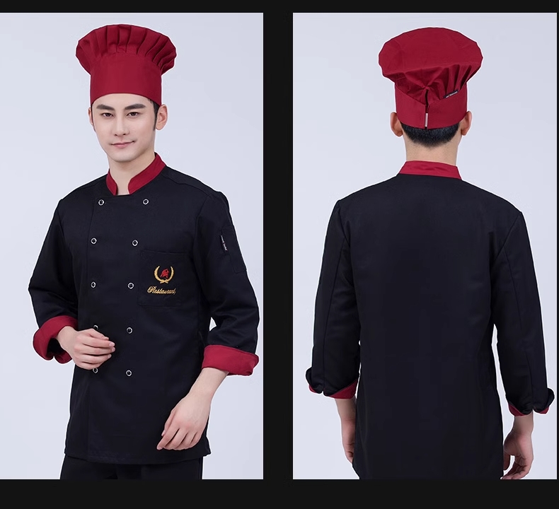 Áo bếp đen mũ đỏ