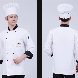 Áo bếp trắng mũ trắng