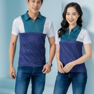 Áo thun đồng phục xanh phối trắng hot trend, form Regular Fit, vải Lacoste Soft
