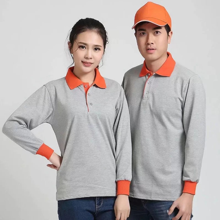 Combo áo thun mũ dài tay màu xám phối màu cam ở cổ và tay áo