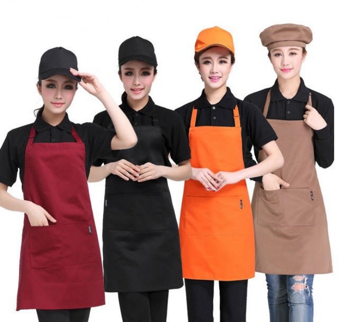 Combo áo thun màu đen mũ và tạp dề nhiều màu