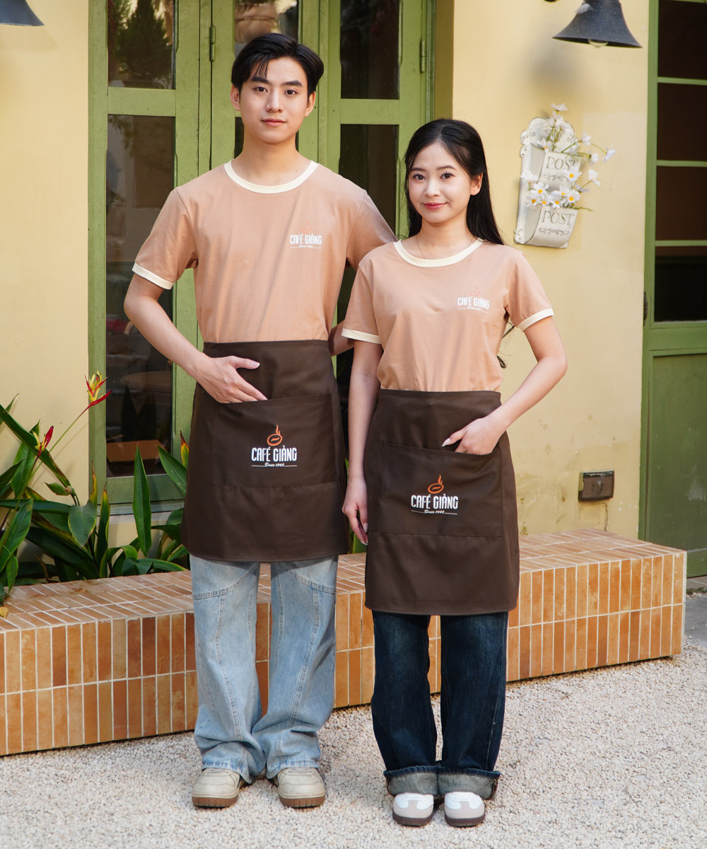 Combo Đồng Phục Cafe Giảng Đẹp, Rẻ: Áo Thun & Tạp Dề Nửa Người