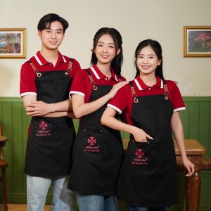 Combo Đồng Phục Ô Mai Hồng Lam: Áo Polo & Tạp Dề Yếm