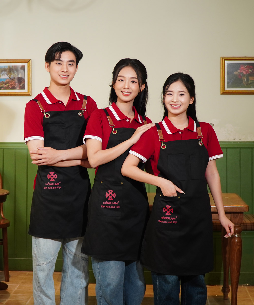 Combo Đồng Phục Ô Mai Hồng Lam: Áo Polo & Tạp Dề Yếm