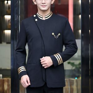 Đồng phục Bellman khách sạn màu đen viền cổ vàng