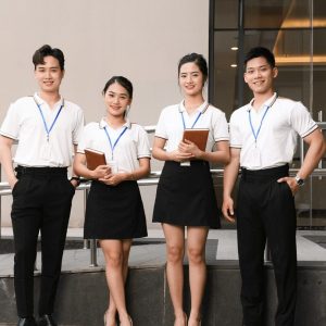 Áo polo đồng phục công ty màu trắng cổ chữ V 