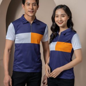 Đồng phục cửa hàng điện tử điện lạnh màu xanh phối cam trắng