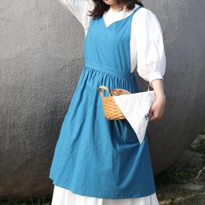 Đồng phục cửa hàng hoa sơ mi trắng tạp dề váy xanh sang trọng, vải LON USA Cotton, Form Regular