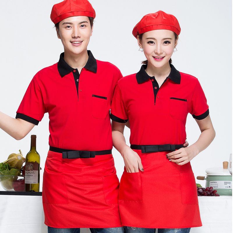 Đồng phục cửa hàng thực phẩm, siêu thị mini áo đỏ tạp dề đỏ đẳng cấp, cổ bẻ form Regular Fit, vải Pique Cool 