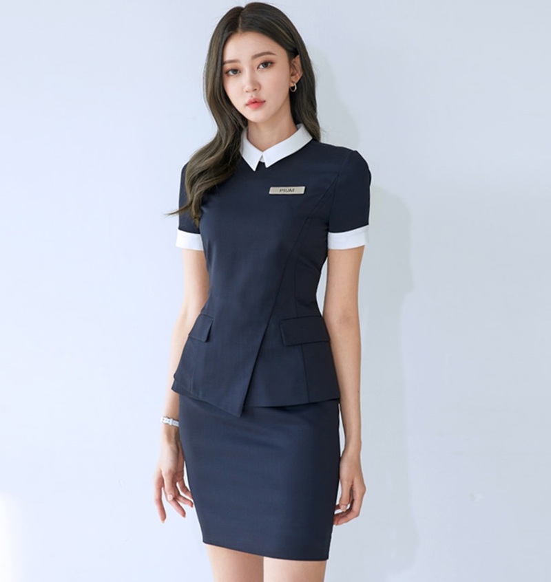 Đồng phục mỹ phẩm váy đen viền trắng form sang trọng, cuốn hút, form Slim Fit, vải  Cotton Lạnh