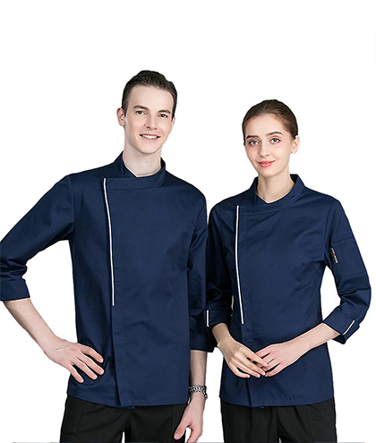 Đồng phục nhà hàng Âu giấu cúc áo màu xanh nước biển