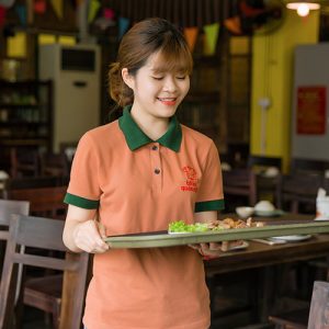 Đồng phục nhà hàng Bò Tơ Quán Mộc tay ngắn vải Lacoste Soft trơn 