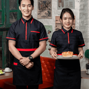 Đồng phục nhà hàng Hàn Quốc áo sơ mi + tạp dề