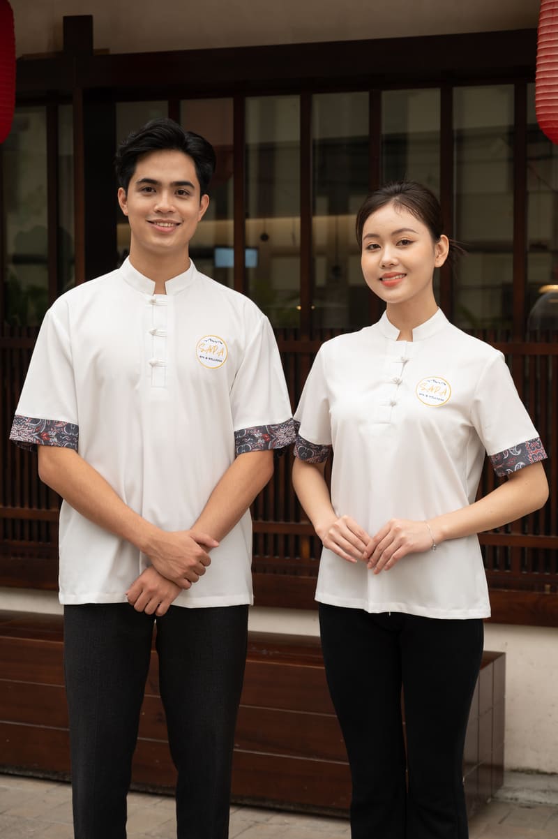 Áo đồng phục nhà hàng Nhật Bản màu trắng