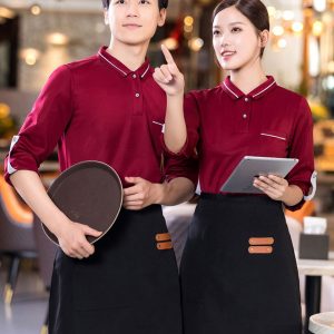 Đồng phục nhà hàng dài tay có cổ nhà hàng màu đỏ