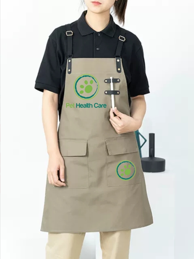 Đồng phục pet shop áo đen tạp dề màu be năng động, vải Pique Cool, form Regular Fit