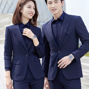 Đồng phục quản lý khách sạn màu xanh form Regular Fit, vải Kate trơn