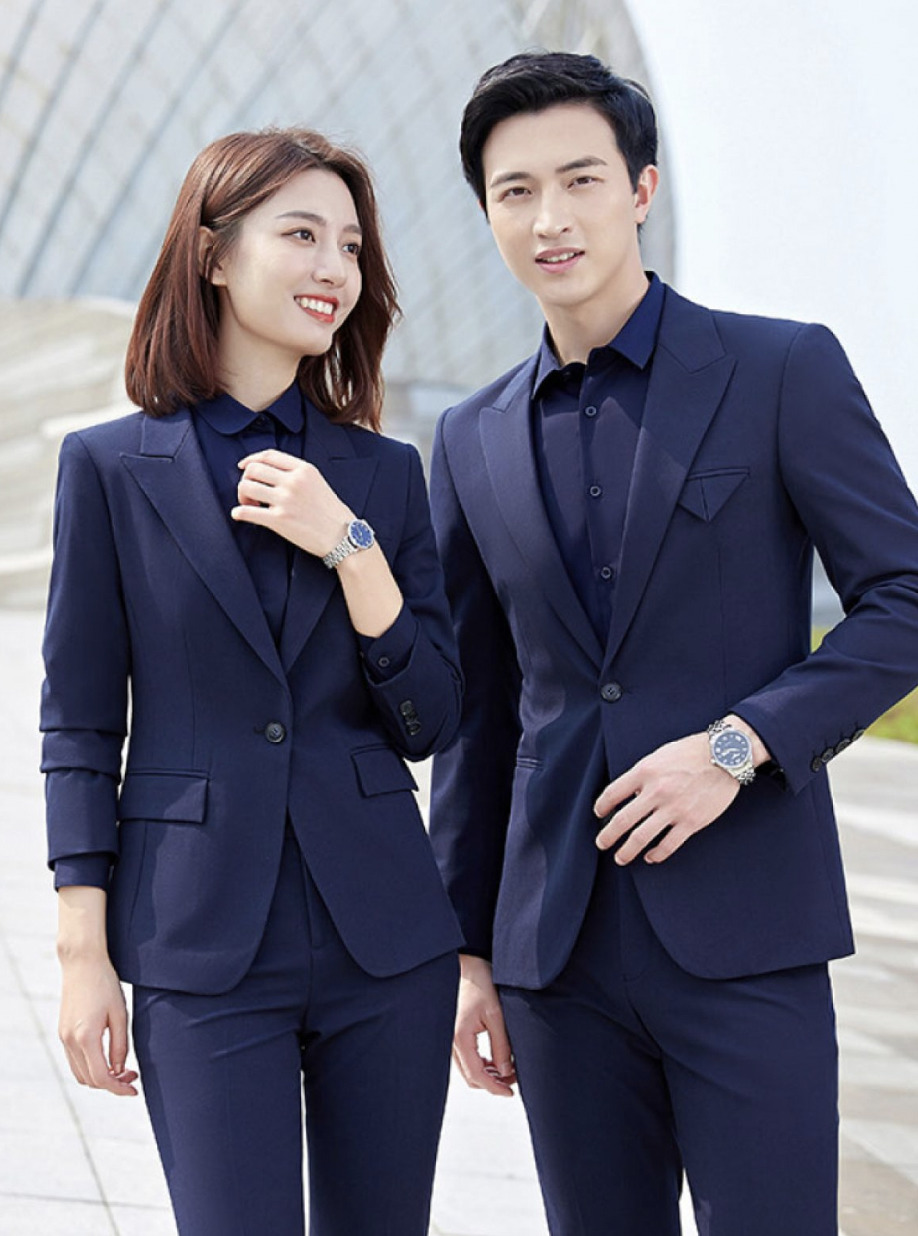 Đồng phục quản lý khách sạn màu xanh form Regular Fit, vải Kate trơn