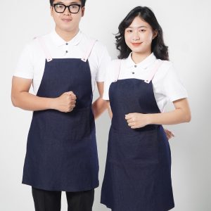 Đồng phục tạp dề màu xanh đen phối dây trắng