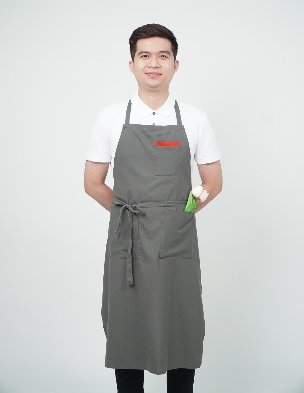 Tạp dề đồng phục cửa hàng hoa màu ghi