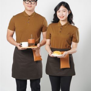 Đồng phục tạp dề nửa người màu nâu đậm kèm túi tiện dụng