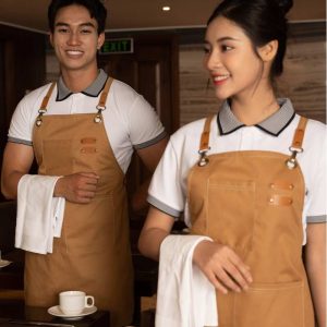 Đồng phục tạp dề dáng yếm màu nâu bò thời trang