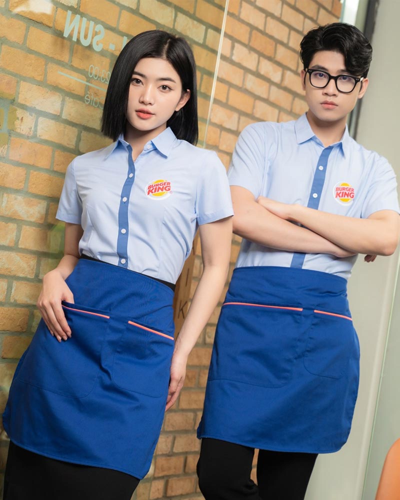 Đồng phục tạp dề màu xanh nước biển dáng ngắn Burger King