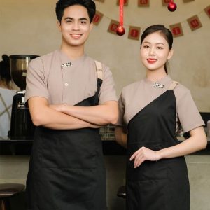 Đồng phục tạp dề cách điệu đeo chéo màu đen nhà hàng Tây Âu