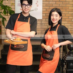Tạp dề đồng phục màu cam quán trà cafe Lofita