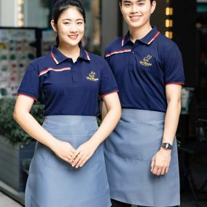 Đồng phục tạp dề dáng ngắn màu xám phối áo màu than đen