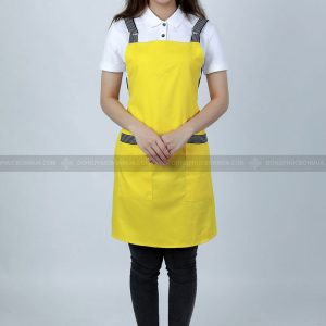 Tạp dề nhà hàng đồng phục màu vàng phối dây kẻ sọc